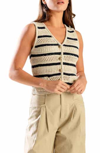 Striped Button Front Knit Vest