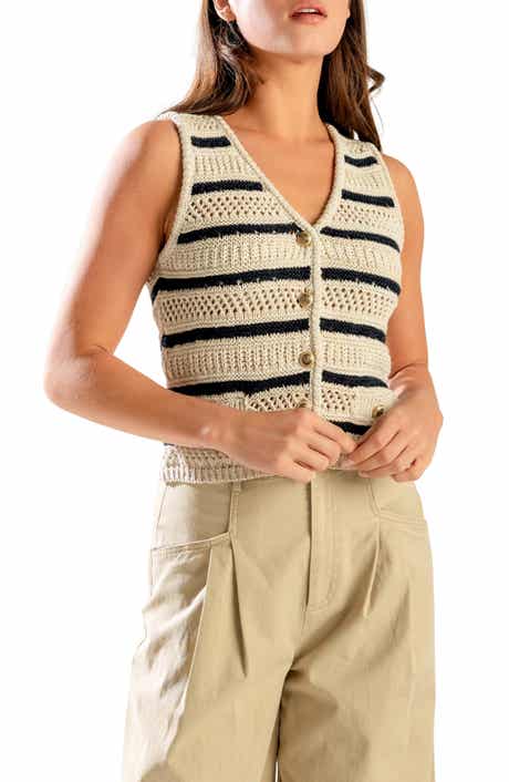 FREEMARKET Striped Button Front Knit Vest