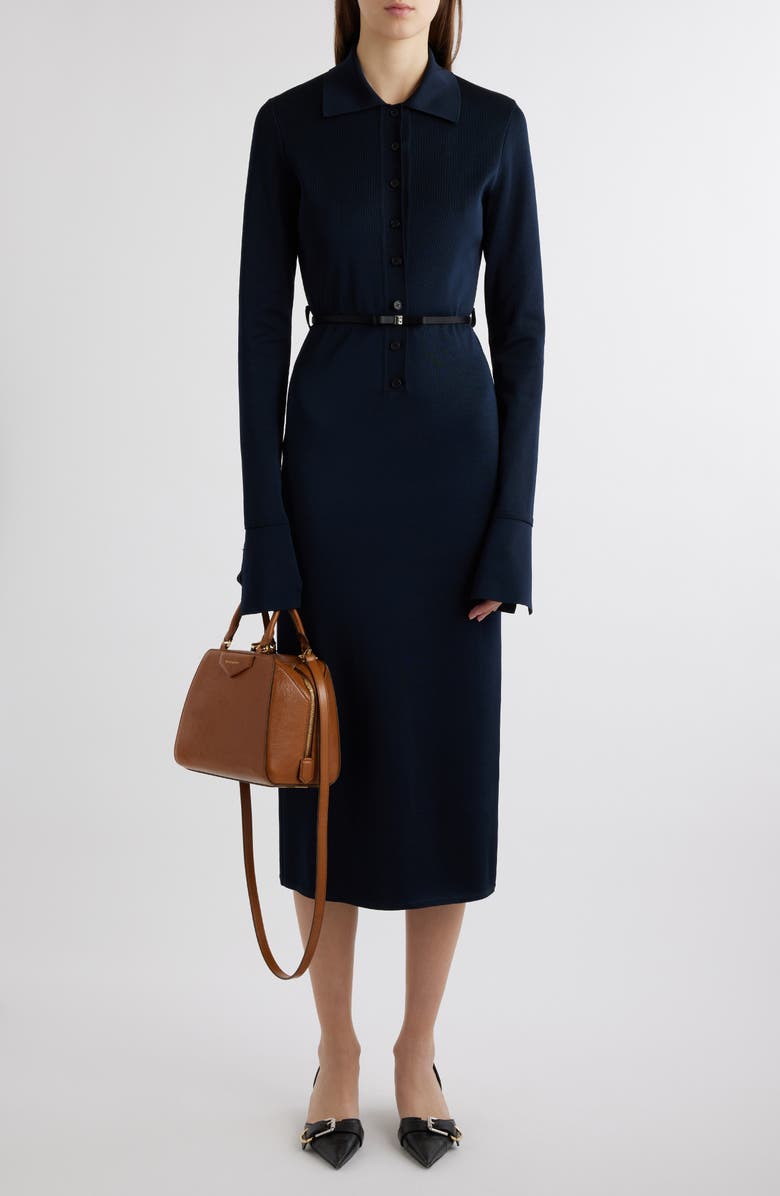 Givenchy Bow Belt Long Sleeve Midi Shirtdress, Main, color, 