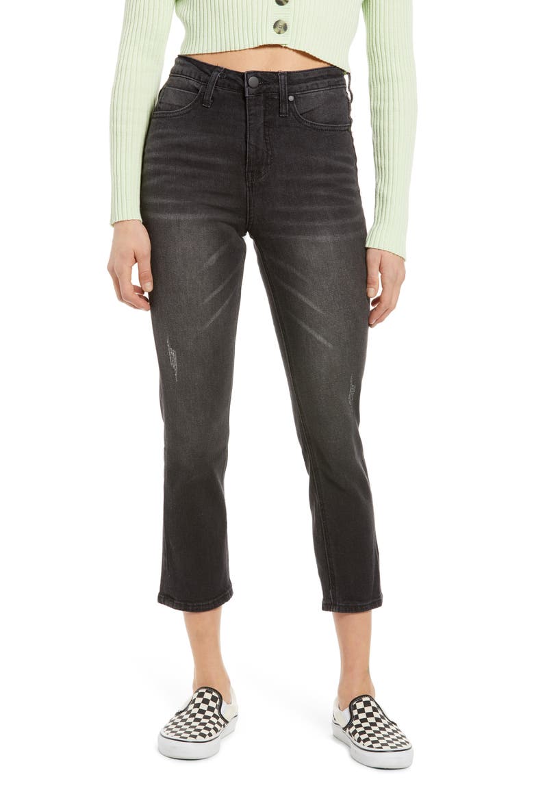 High Waist Crop Straight Leg Jeans, Main, color, BLACK WASH