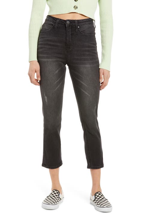 High Waist Crop Straight Leg Jeans