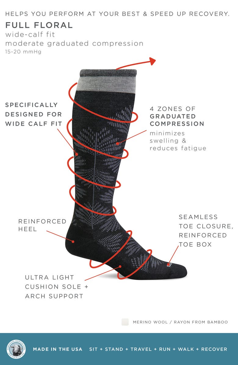 SOCKWELL Full Floral Wide Calf Compression Socks, Alternate, color, Black