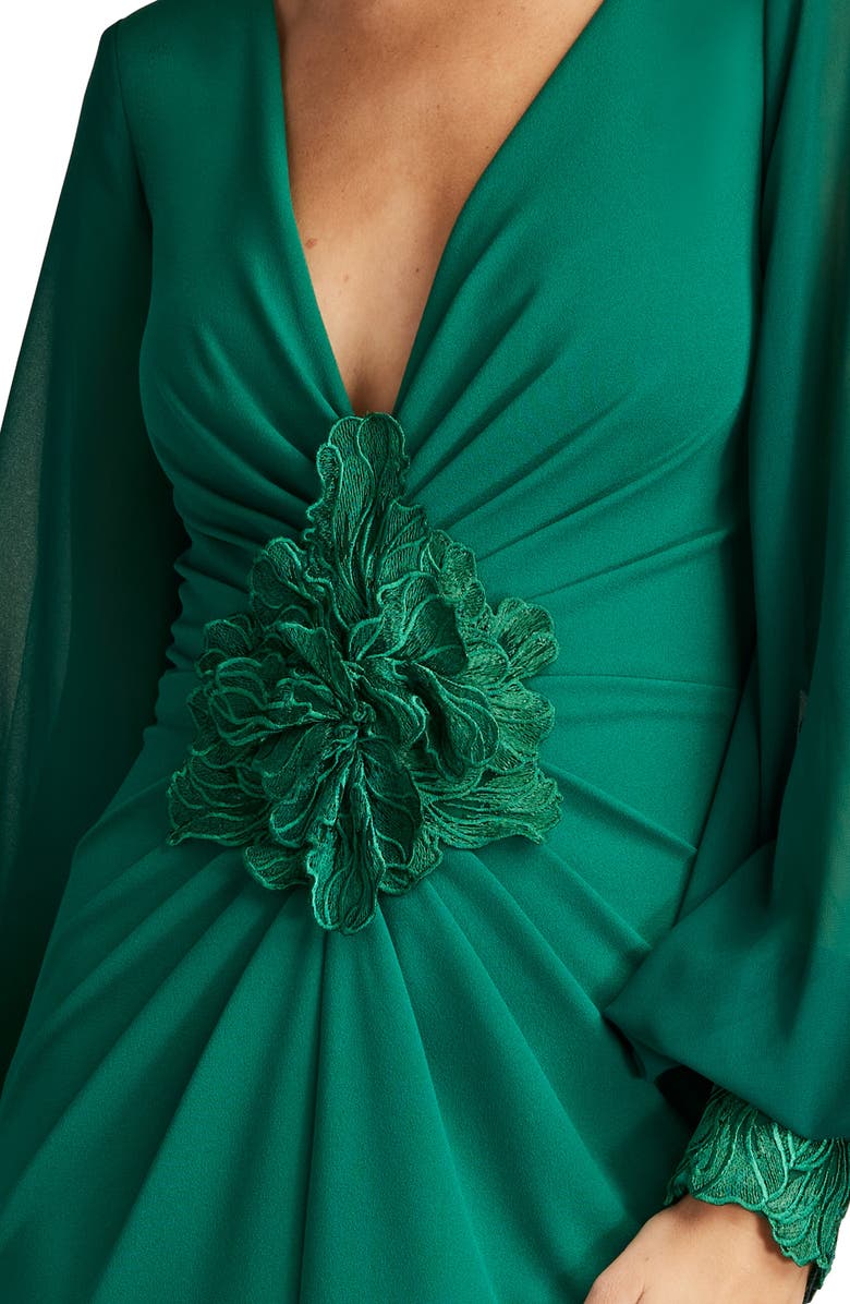 Tadashi Shoji Floral Detail Long Sleeve Crepe Chiffon Gown, Alternate, color, 