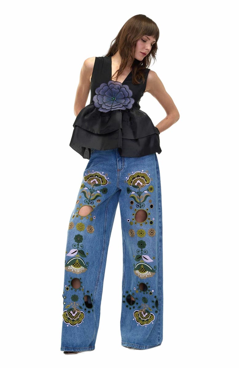 Cynthia Rowley Embroidered Wide-leg Jean, Alternate, color, 