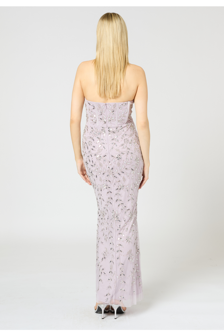 Embellished Sequin Beaded Maxi Corset Dress, Alternate, color, LILAC