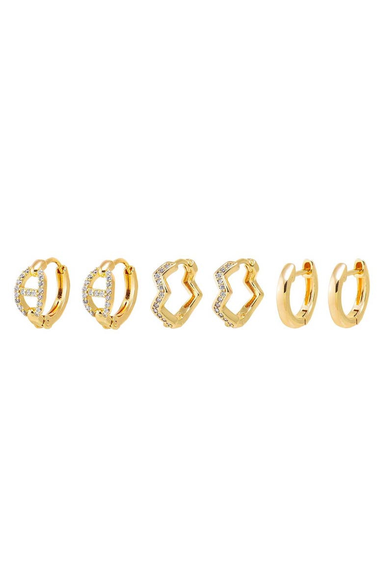 BY ADINA EDEN Pave Mariner & Squiggly Huggie Earring Combo Set, Main, color, Gold
