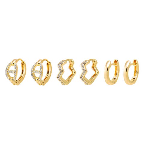 Pave Mariner & Squiggly Huggie Earring Combo Set