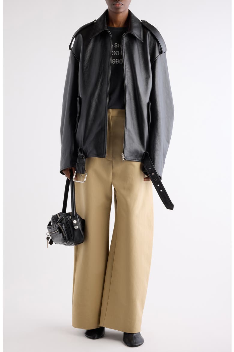 Linaga Oversize Leather Moto Jacket, Alternate, color, BLACK