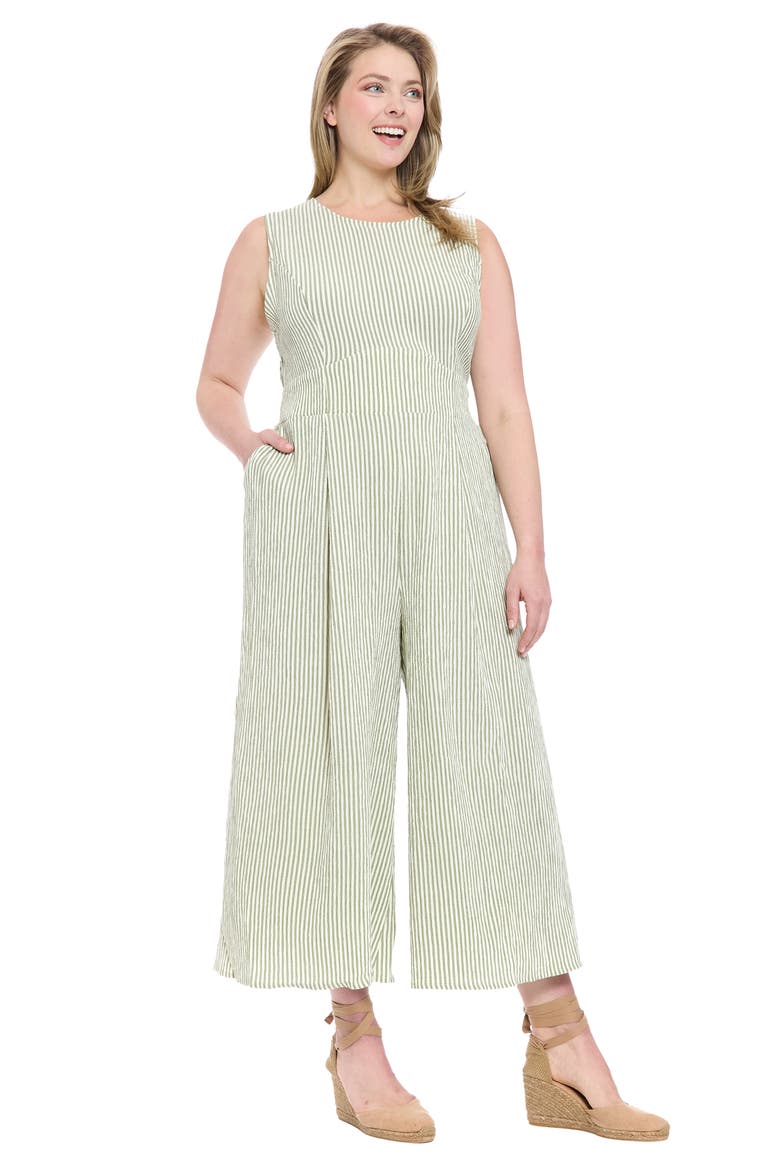 Stripe Sleeveless Jumpsuit, Alternate, color, OLIVE