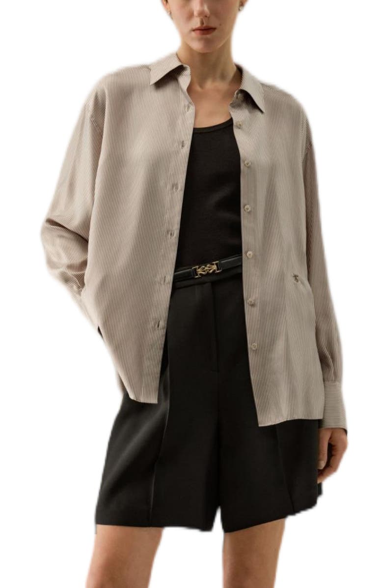 Lilysilk Pinstriped Oversized Silk Shirt, Main, color,