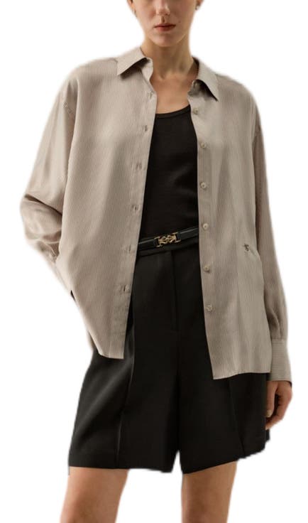 Pinstriped Oversized Silk Shirt
