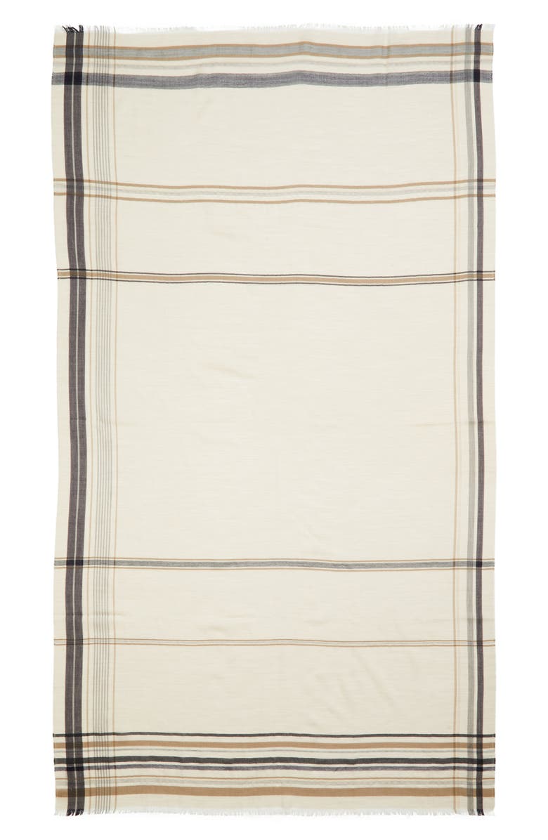 Johnstons of Elgin Helmina Stripe Cashmere Fringe Scarf, Main, color, Ru7704 Natural