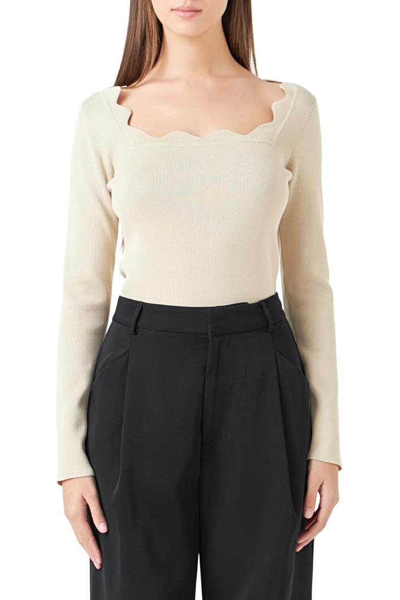 Scallop Square Neck Sweater, Main, color, TAUPE