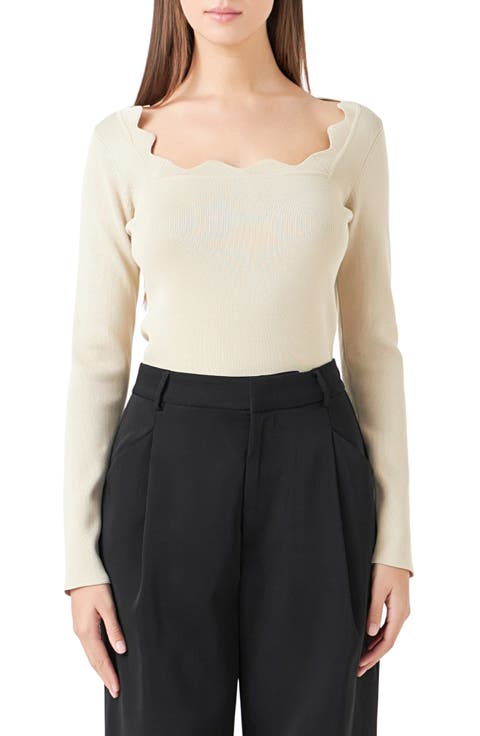 Scallop Square Neck Sweater