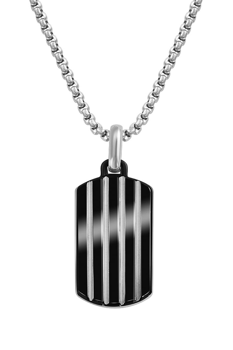Men's Stripe Dog Tag Pendant Necklace, Main, color, BLACK