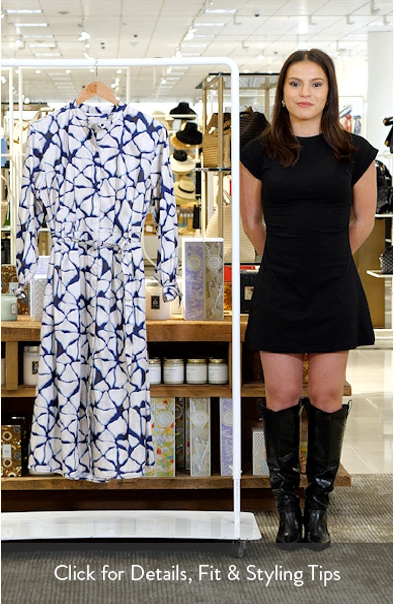 Fractured Print Long Sleeve Shirtdress, sales video thumbnail