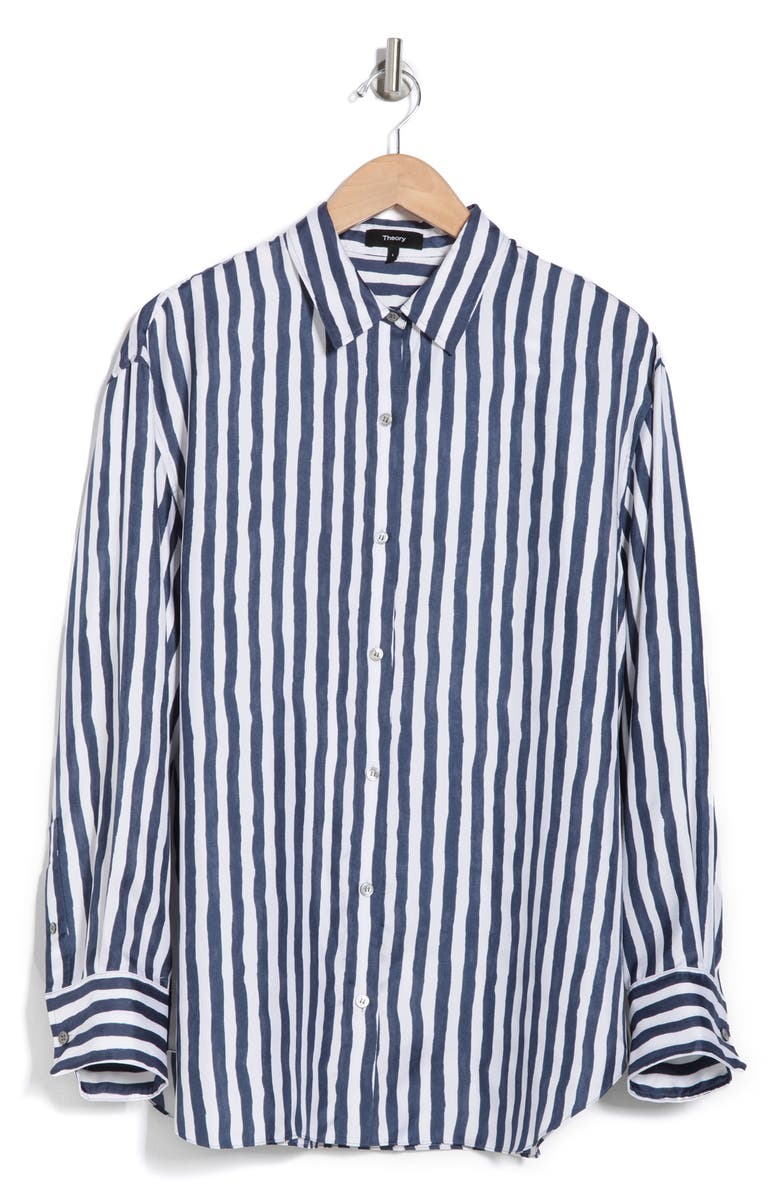 Theory Painter Stripe Silk Button-Up Shirt, Alternate, color, Blmu