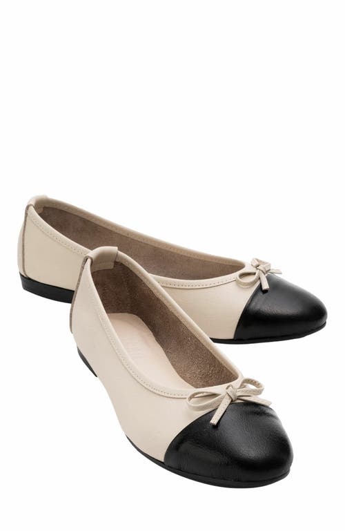 Forever & Always Shoes Rayne Cap Toe Leather Ballet Flats in Beige Black Leather at Nordstrom, Size 6