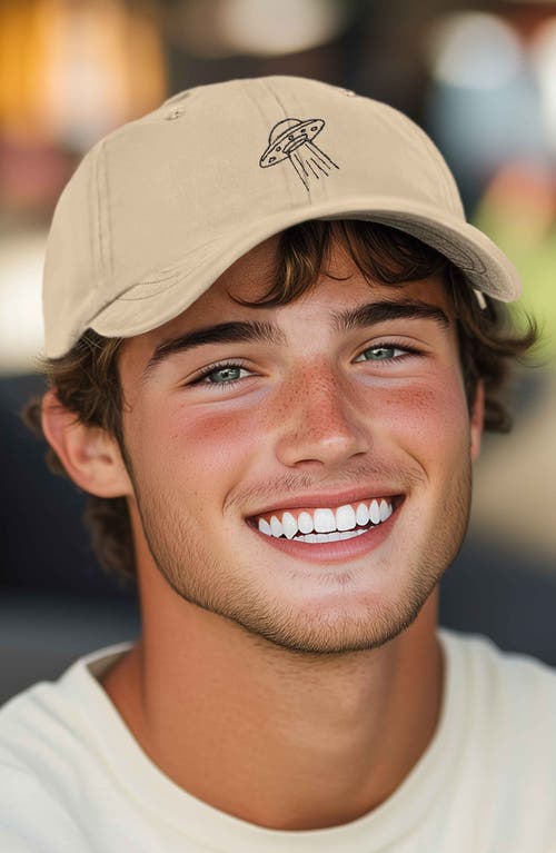 Dalix Ufo Embroidered Adjustable Dad Cap In Khaki