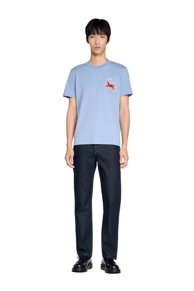Embroidered horse cotton T-shirt, Alternate, color, Sky blue