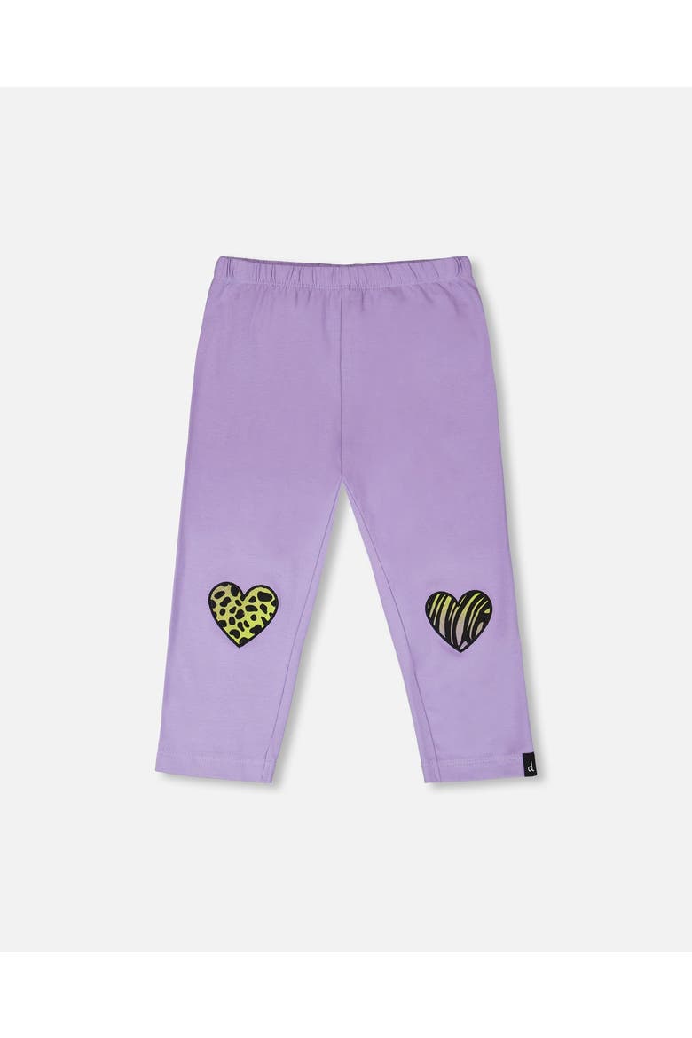 Organic Cotton Jersey Capri with Knee Screen Hearts Appliqués, Main, color, Mauve