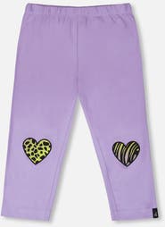 Deux par Deux Organic Cotton Jersey Capri with Knee Screen Hearts Appliqués