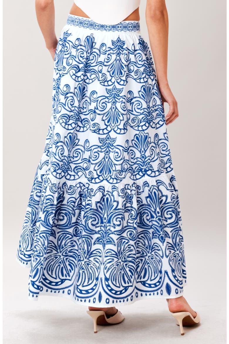 Tiered Cotton Maxi Skirt, Alternate, color, WHITE BLUE