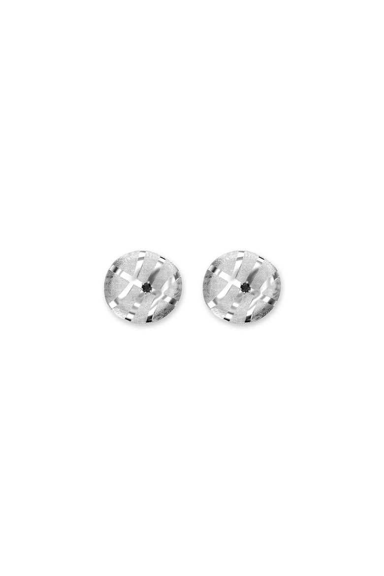 The Basketball Crooked Ball Diamond Earrings, Alternate, color, Silver / Black Diamond