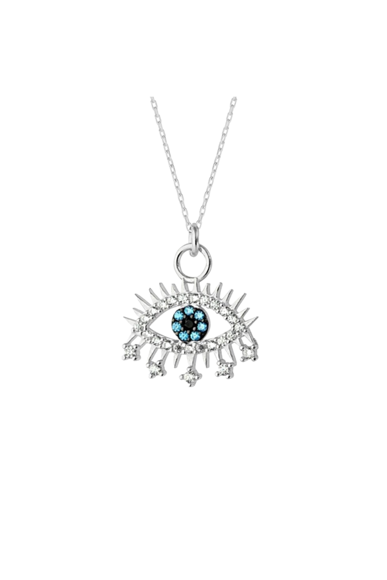 Evil Eye Blue Eye Eyelash Sterling Silver Pendant Necklace, Main, color, Silver