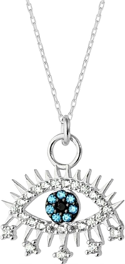 Spero London Evil Eye Blue Eye Eyelash Sterling Silver Pendant Necklace