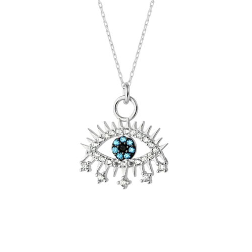 Spero London Evil Eye Blue Eye Eyelash Sterling Silver Pendant Necklace In Silver
