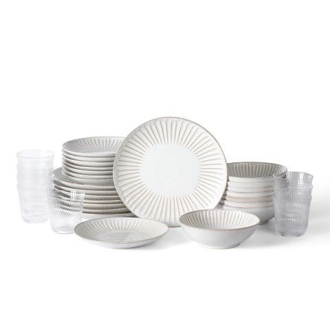 Linea Stoneware 32-Piece Dinnerware Set with Glasses