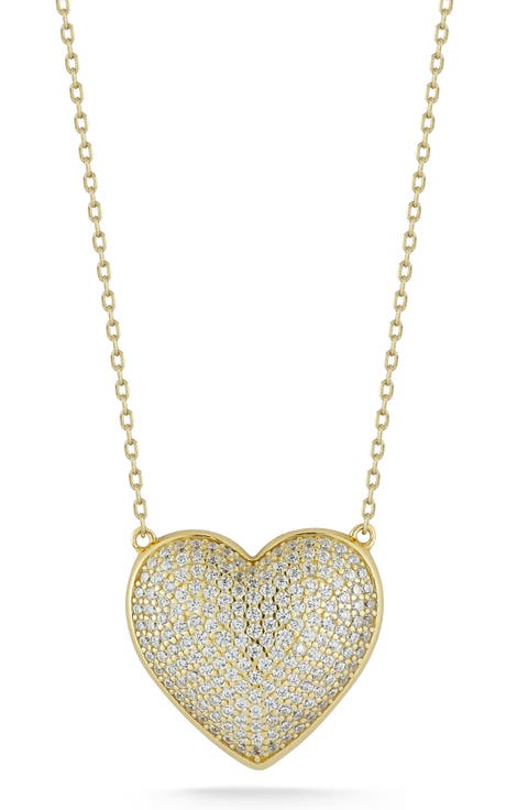 CZ Pavé Heart Pendant Necklace