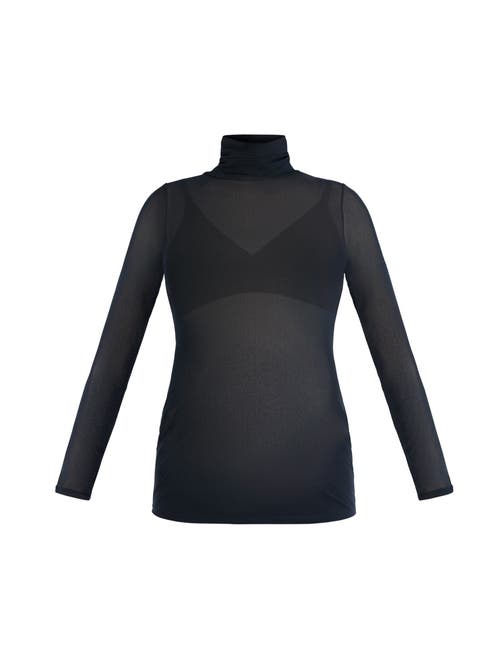 Motherhood Maternity Long Sleeve Bodycon Mesh Maternity Top In Black