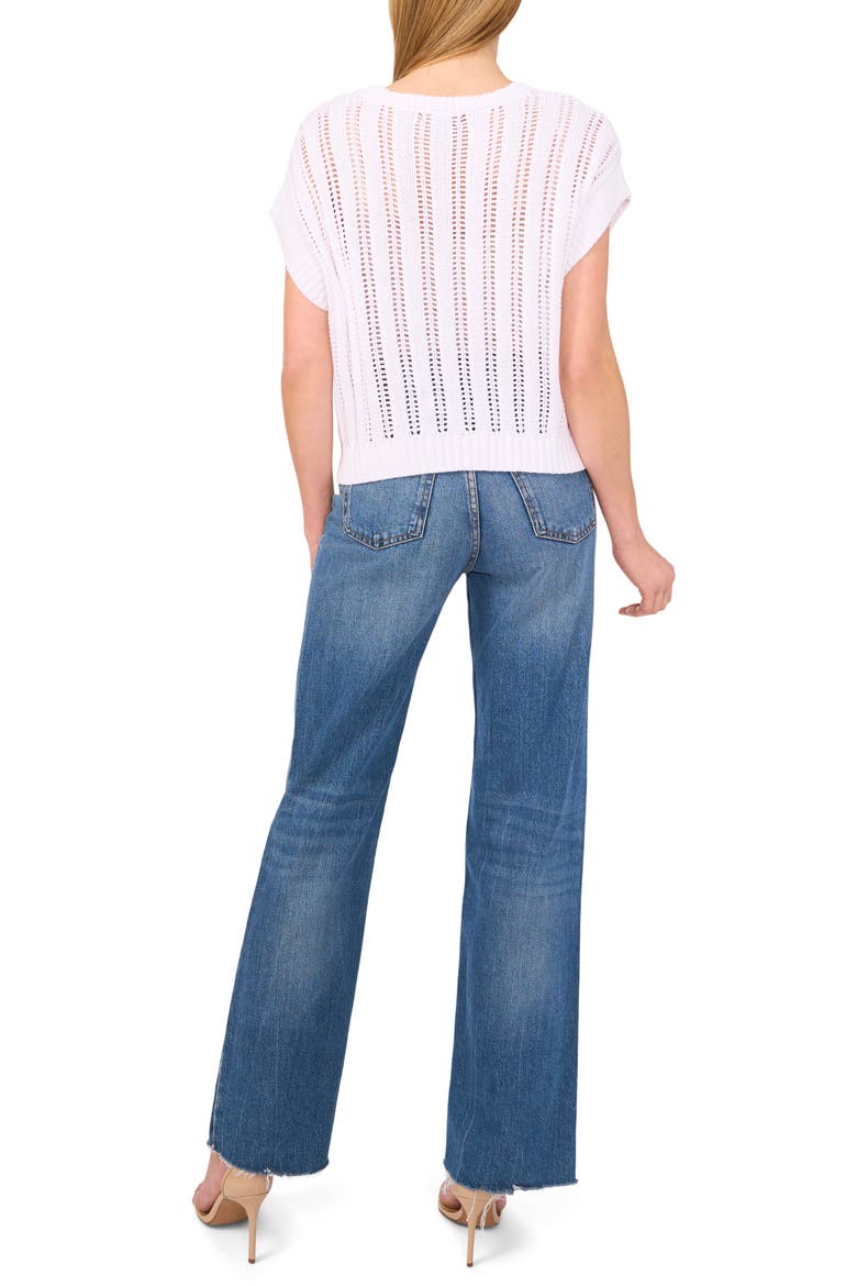 Cotton Short Sleeve Sweater, Alternate, color, BRIGHT WHITE