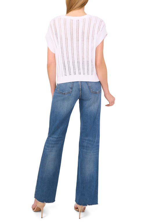 Halogenr Halogen(r) Open Stitch Short Sleeve Sweater In Bright White