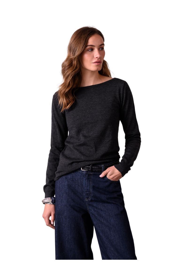 MERINO FINE KNIT BOAT NECK SWEATER, Main, color, CHARCOAL