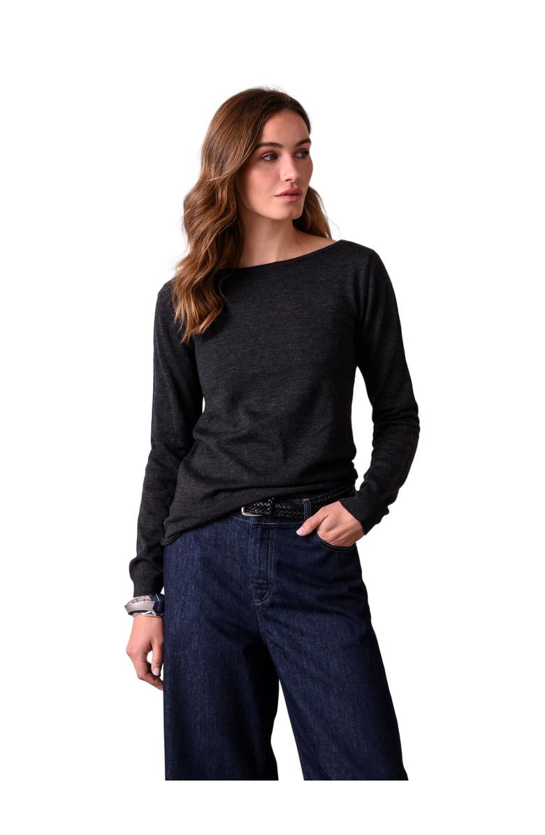 Celtic & Co. MERINO FINE KNIT BOAT NECK SWEATER, Main, color, Charcoal