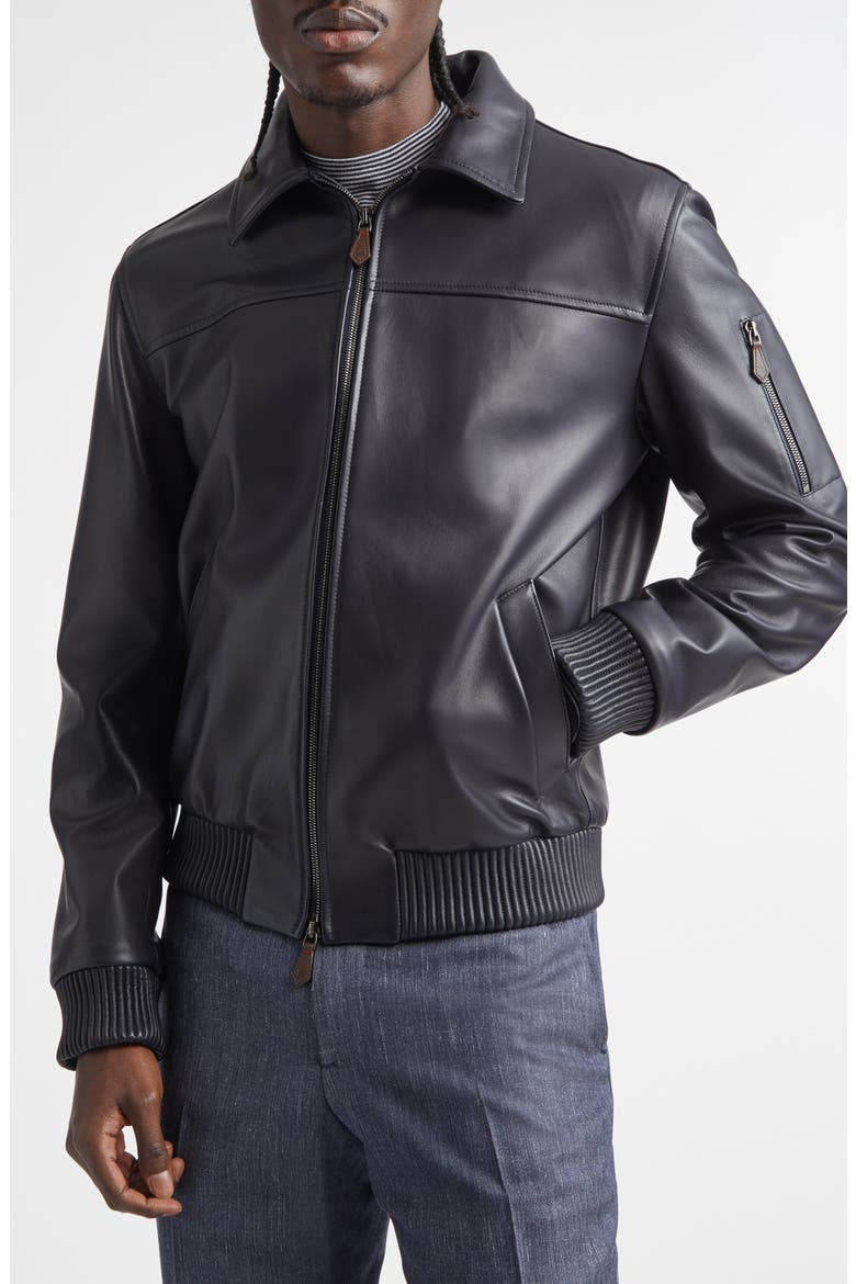 Aviator Lambskin Leather Jacket, Alternate, color, DARK BLUE