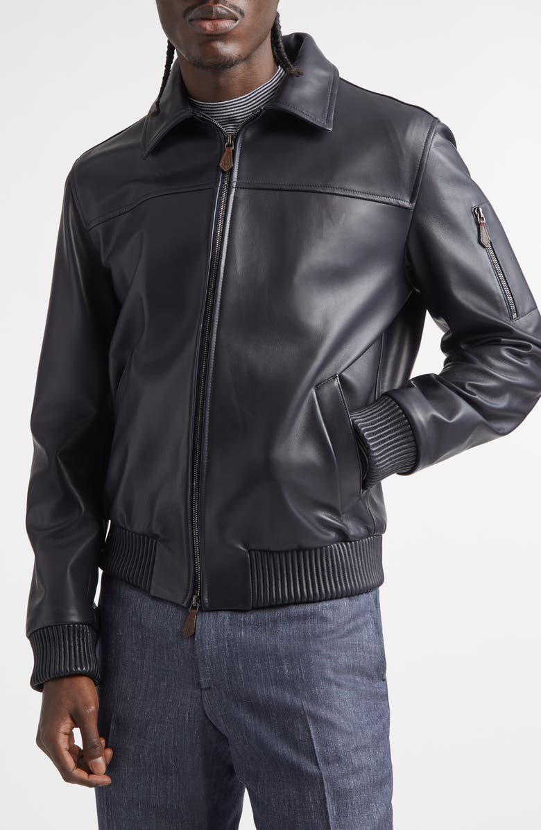 ISAIA Aviator Lambskin Leather Jacket, Alternate, color, Dark Blue