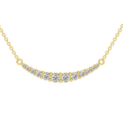 1/2Ct TW Diamond Graduated Bar Necklace 14k Gold Lab Grown Pendant 28mm
