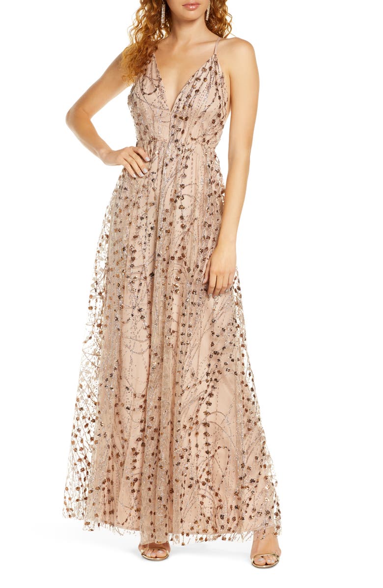 Lulus Embellished Mesh Open Back Gown, Main, color, 