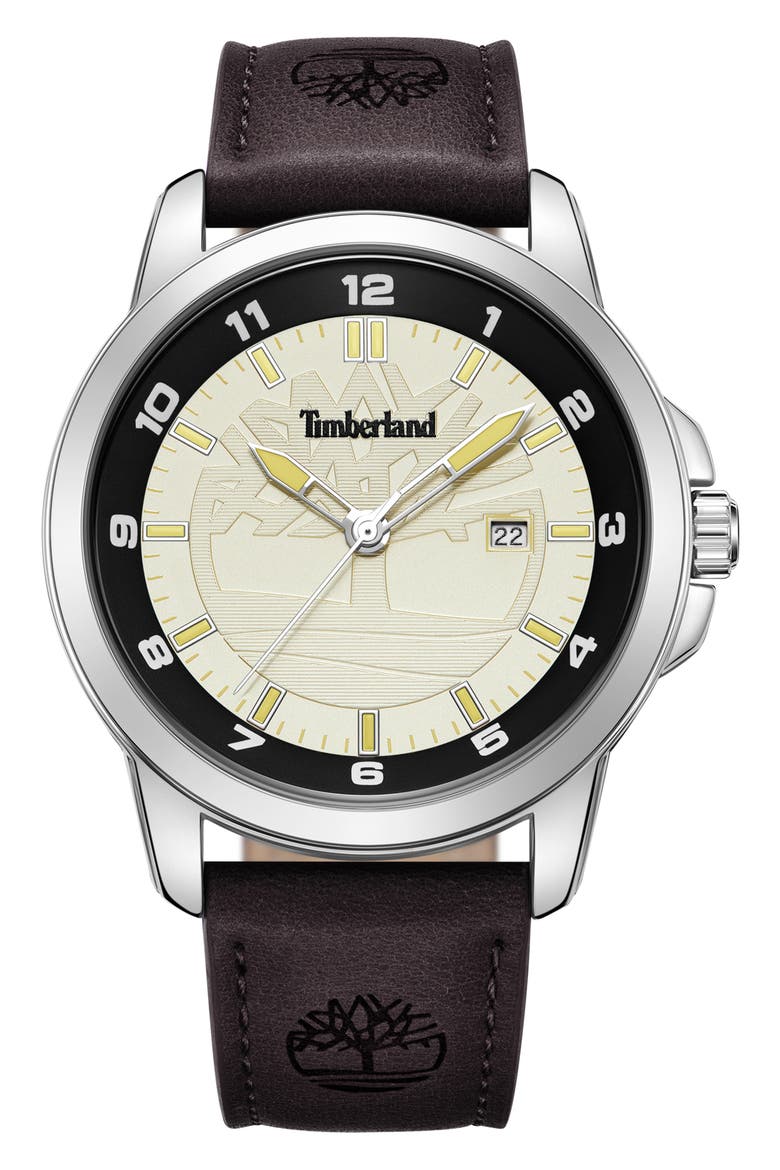 Classic Leather Strap Watch, 44mm, Main, color, BROWN