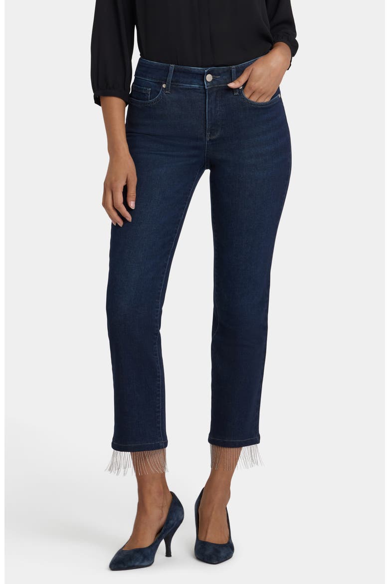Marilyn Beaded Fringe Ankle Straight Leg Jeans, Main, color, BLACKEN BLUE
