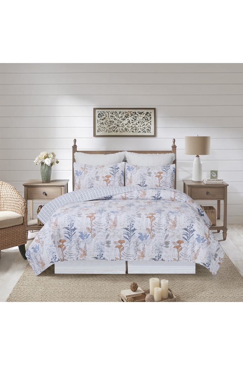 Lina Spring Floral Cotton Quilt Set  - Reversible and Machine Washable, Alternate, color, Blue