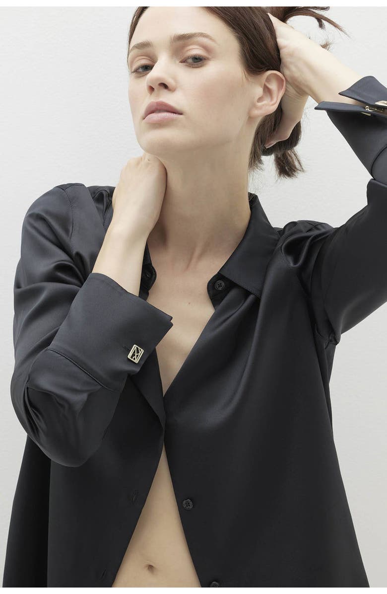 NAKED CASHMERE Suvi Silk Button-Up Shirt, Alternate, color, Black