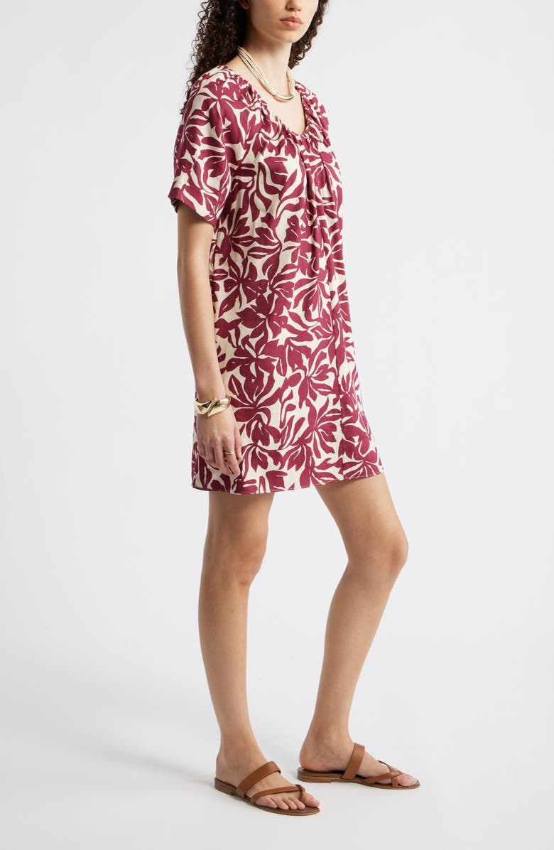 Nordstrom Shirred Linen Blend Minidress, Alternate, color, Beige- Burgundy Fira Bloom