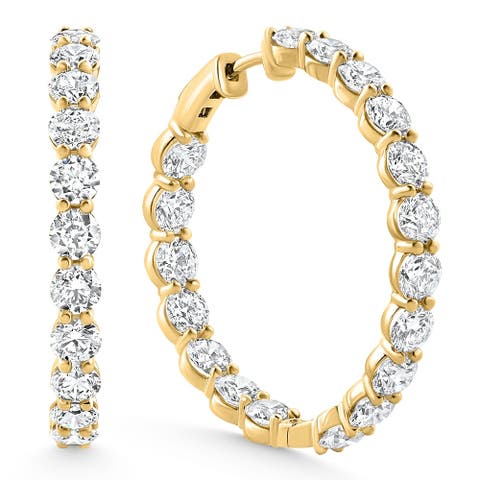 10Ct Rious Diamond Hoops 14k Gold Lab Grown 1" Tall Earrings
