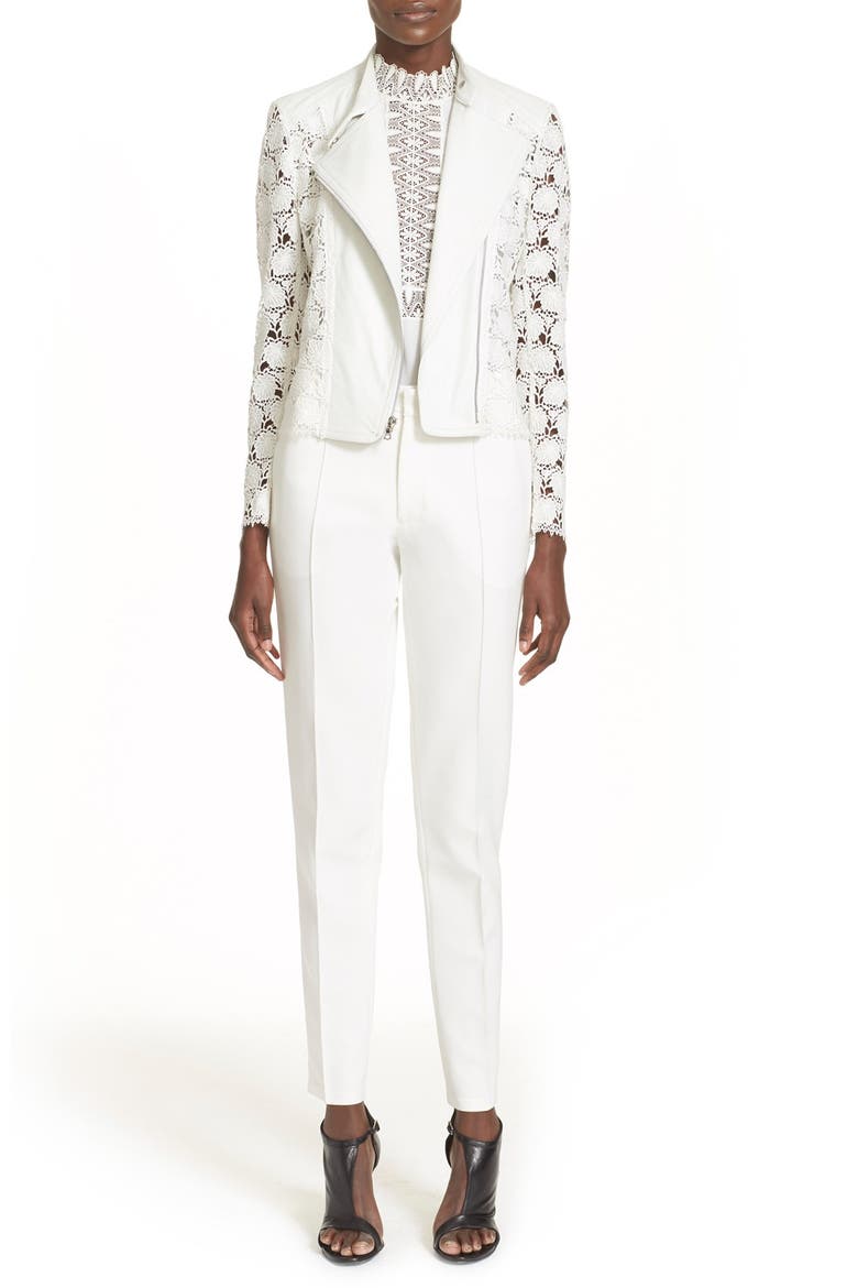 Lace Trim Silk Top, Alternate, color, OPTIC