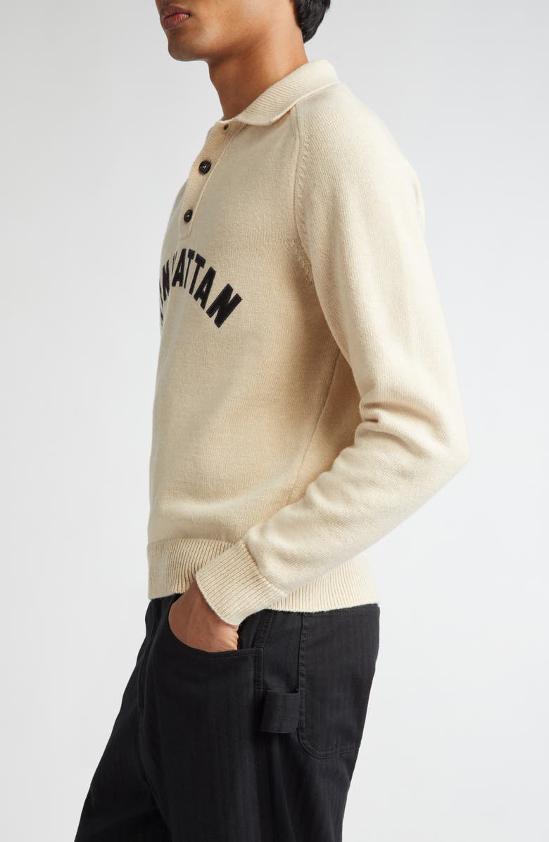 Bode Manhattan Wool Polo Sweater, Alternate, color, Cream